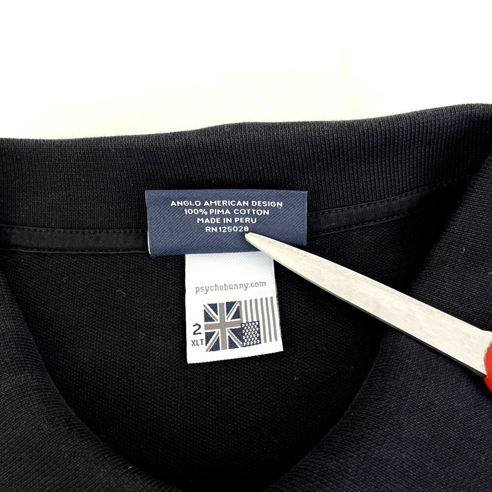 Mens Psycho Bunny Short Sleeve Polo Shirt Size 2XLT Black Pima Cotton Golf - Picture 3 of 7